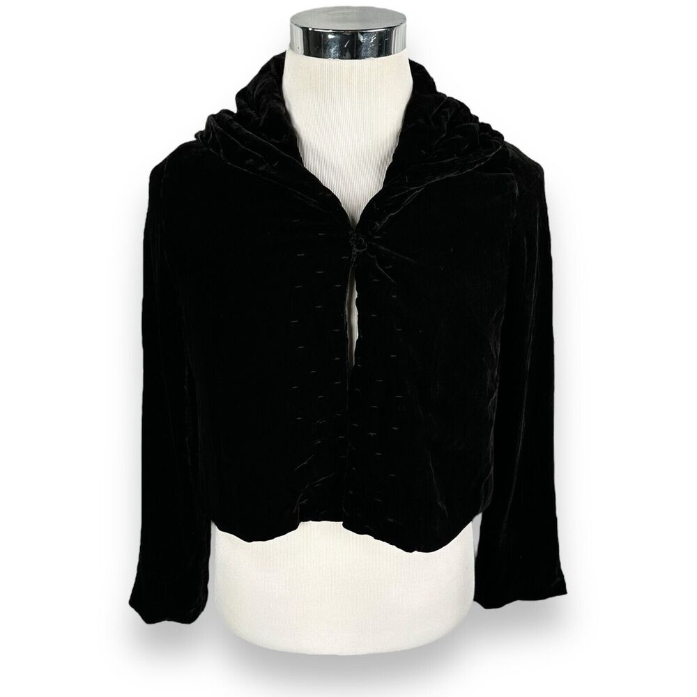 Eileen Fisher Velvet Jacket Women XS Black Long Sleeve Rayon Front Toggle Soft